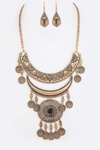Boho Chic Statement Necklace Set in Gold