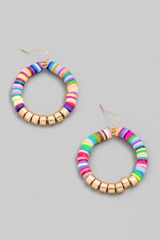 Circle Disc Bead Drop Earrings - Multicolor
