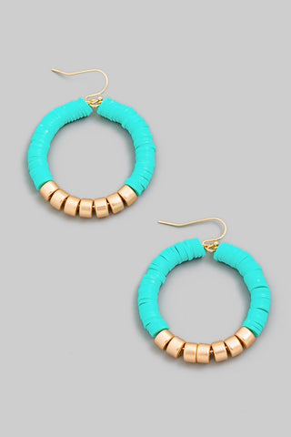Circle Disc Bead Drop Earrings - Turquoise