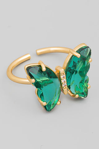 Green Glass Butterfly Statement Ring