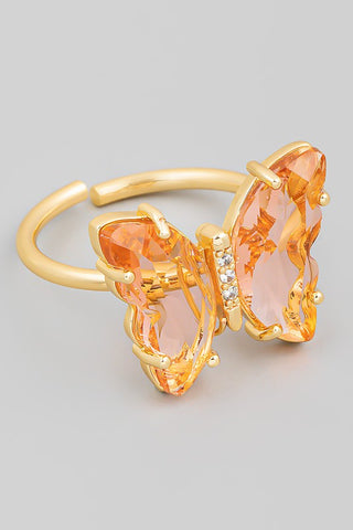 Orange Glass Butterfly Statement Ring