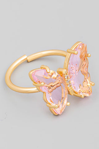 Pink Glass Butterfly Statement Ring