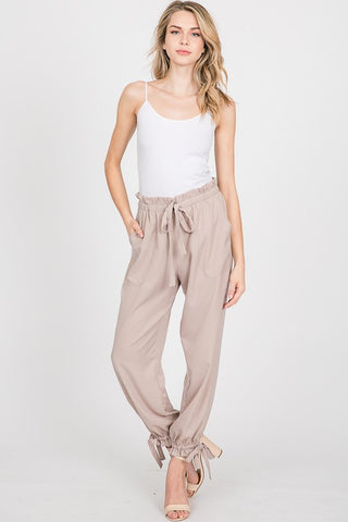 Allie Relaxed Ankle Drawstring Tie Pants in Taupe