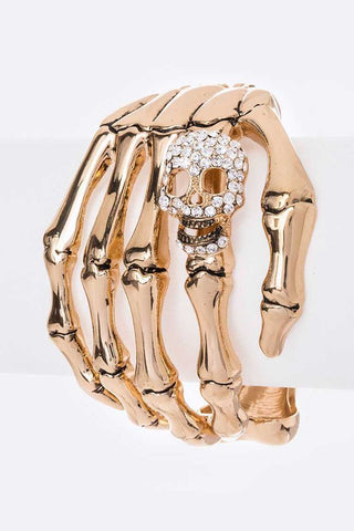 Skeleton Hand with Skull Bangle in Gold