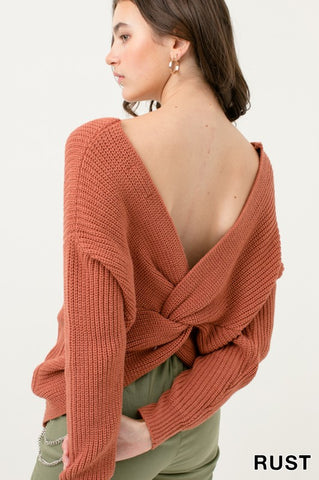Twisted Back Oversized Sweater in Rust