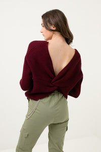 Twisted Back Oversized Sweater in Wine